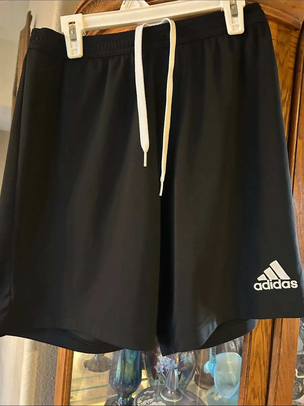 adidas Men’s Black Athletic Shorts with White Drawcord